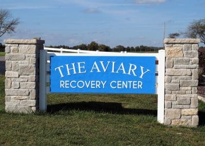 The Aviary Recovery Center front gate sign - st. louis missouri drug and alcohol addiction treatment center