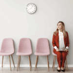 A woman in a waiting room.